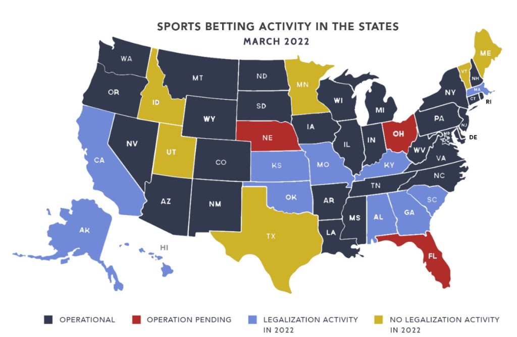 US sports betting map 2022