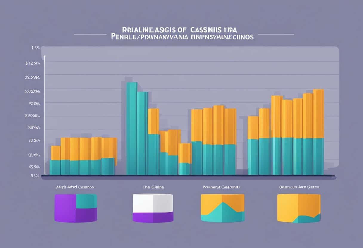 A bar graph showing the revenue analysis of Pennsylvania online casinos in April 2024, with different colors representing market trends