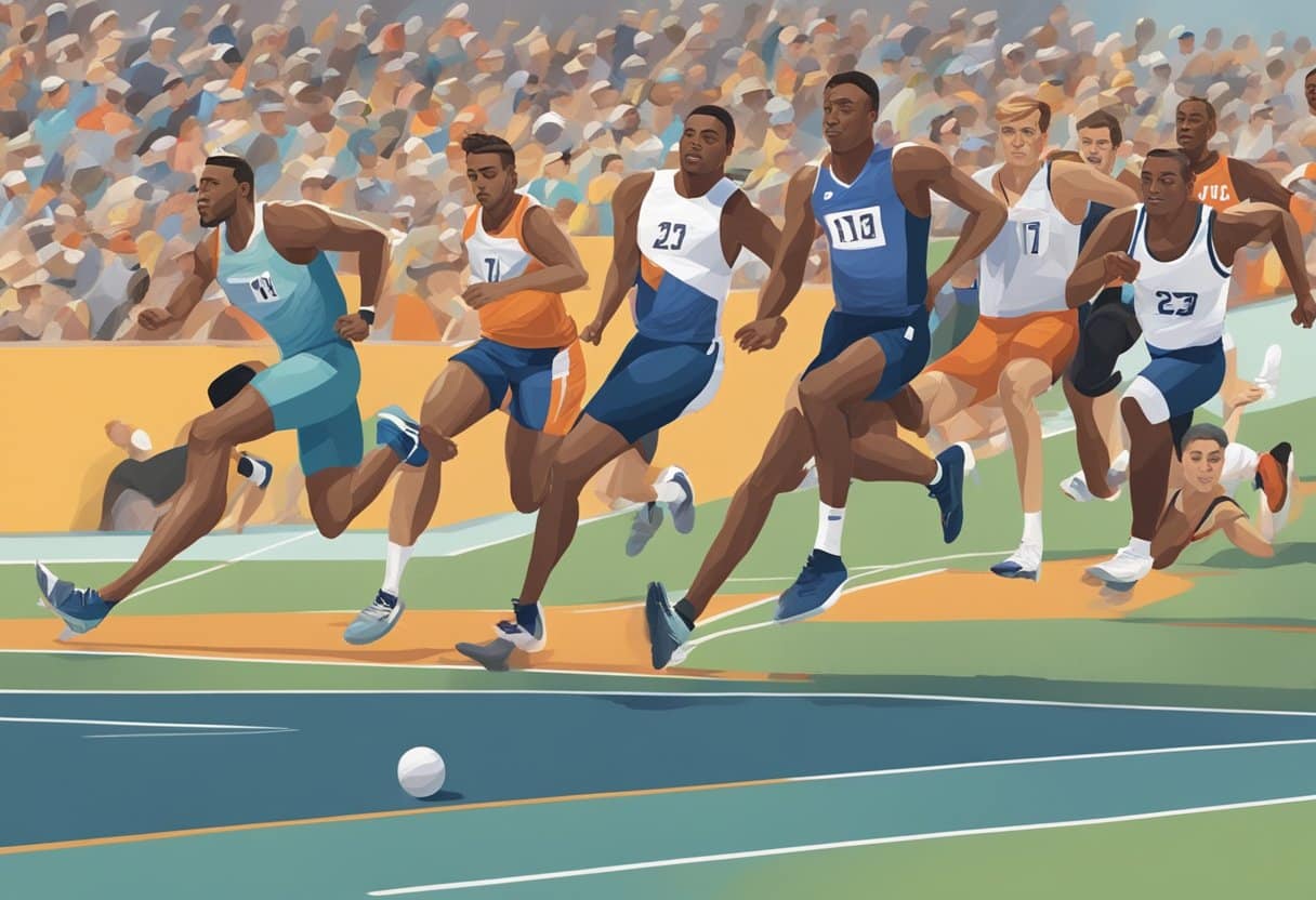 A group of athletes competing in a unique, lesser-known sport, with a small but dedicated audience watching from the sidelines