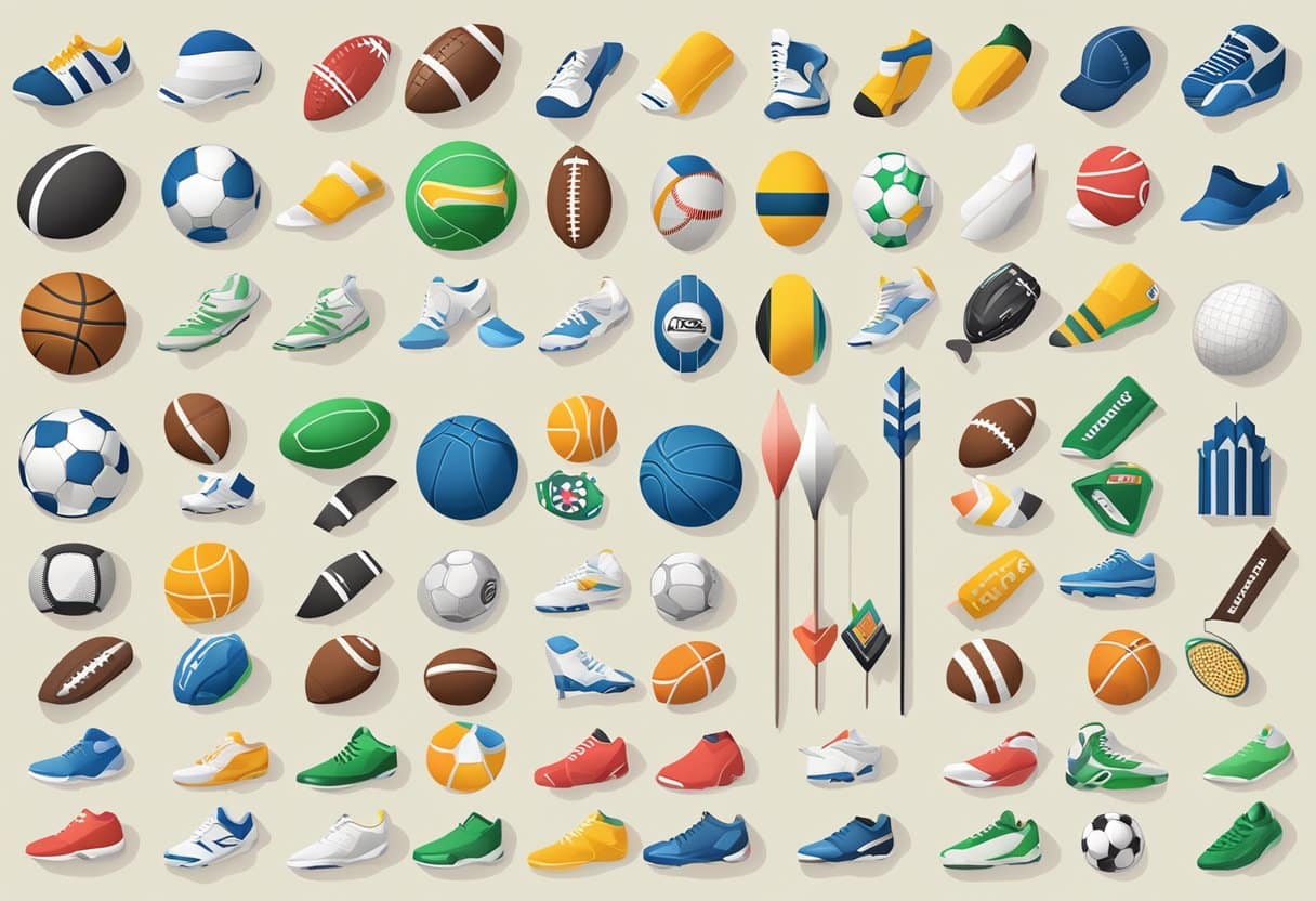 v2-tl0ya-q8dxg - Betting Online A colorful array of sports symbols and betting odds arranged in a sequence, with arrows connecting them to illustrate the concept of multi-leg parlays