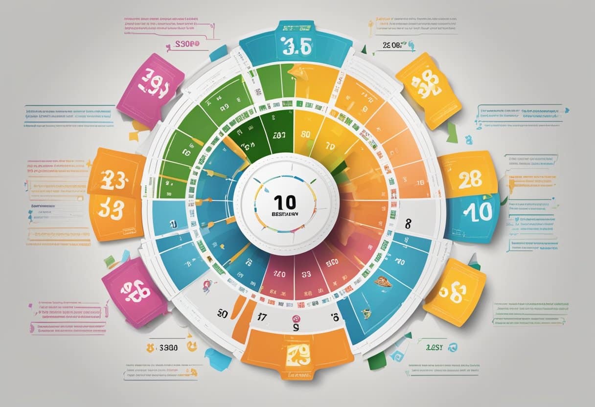 A colorful infographic showing multiple sports betting tickets combining into one, with numbers and mathematical equations demonstrating the potential outcomes of parlay bets