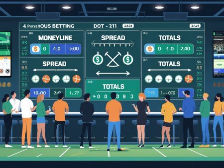 A group of people stand in front of large digital screens displaying sports betting odds, including moneyline and spread, in a modern betting lounge filled with digital interfaces and sports graphics—a real-life Sports Betting Guide in action.