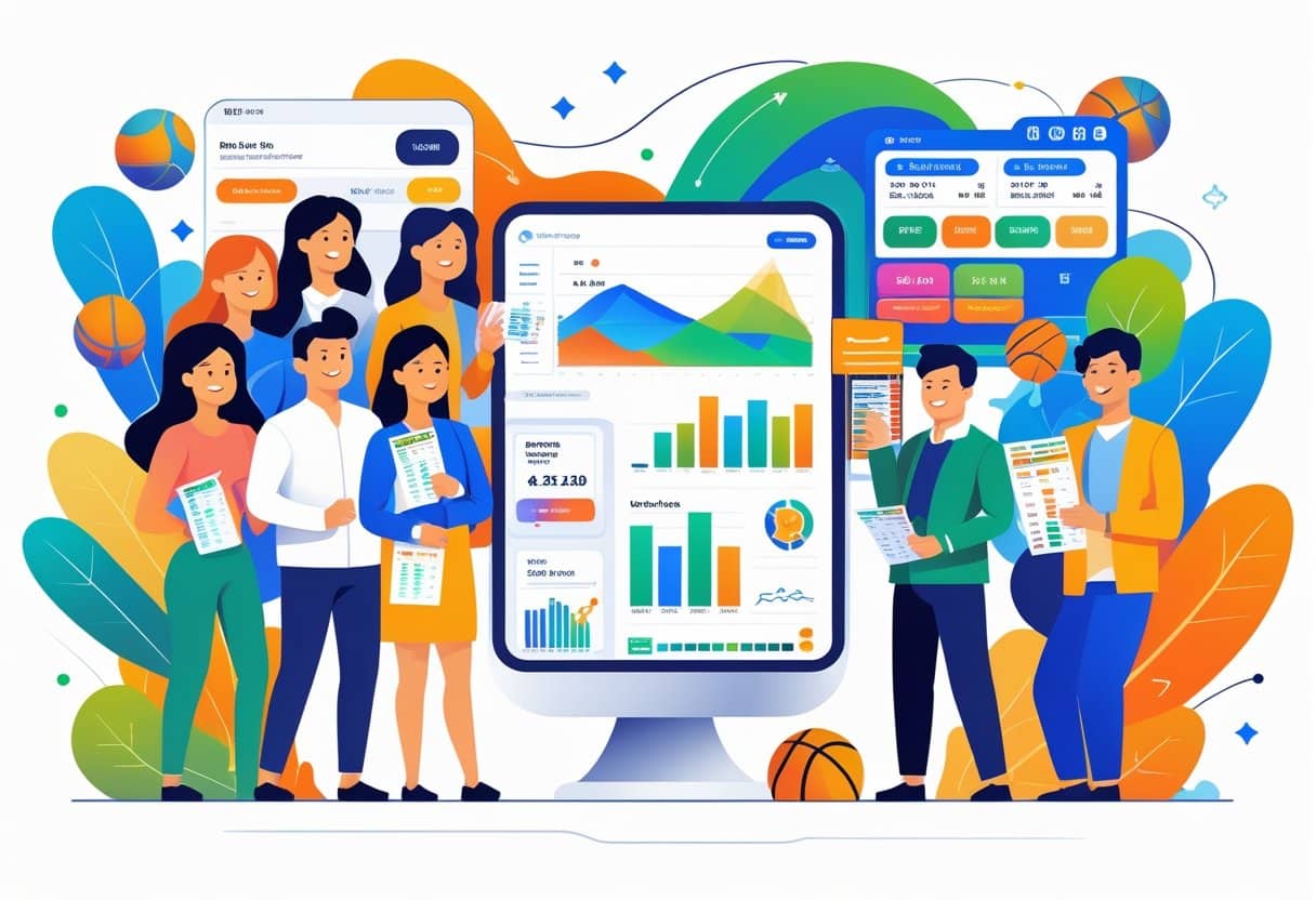 An illustration showing a large group of people placing bets on one side and a smaller group analyzing data on the other, connected by wave-like graphics representing public betting trends.