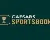 Logo for Caesars Sportsbook featuring a gold trophy icon on the left and the words “Caesars Sportsbook” in white and gold text on a dark green background, highlighting U.S. licensing and restrictions.