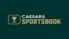 Logo for Caesars Sportsbook featuring a gold trophy icon on the left and the words “Caesars Sportsbook” in white and gold text on a dark green background, highlighting U.S. licensing and restrictions.